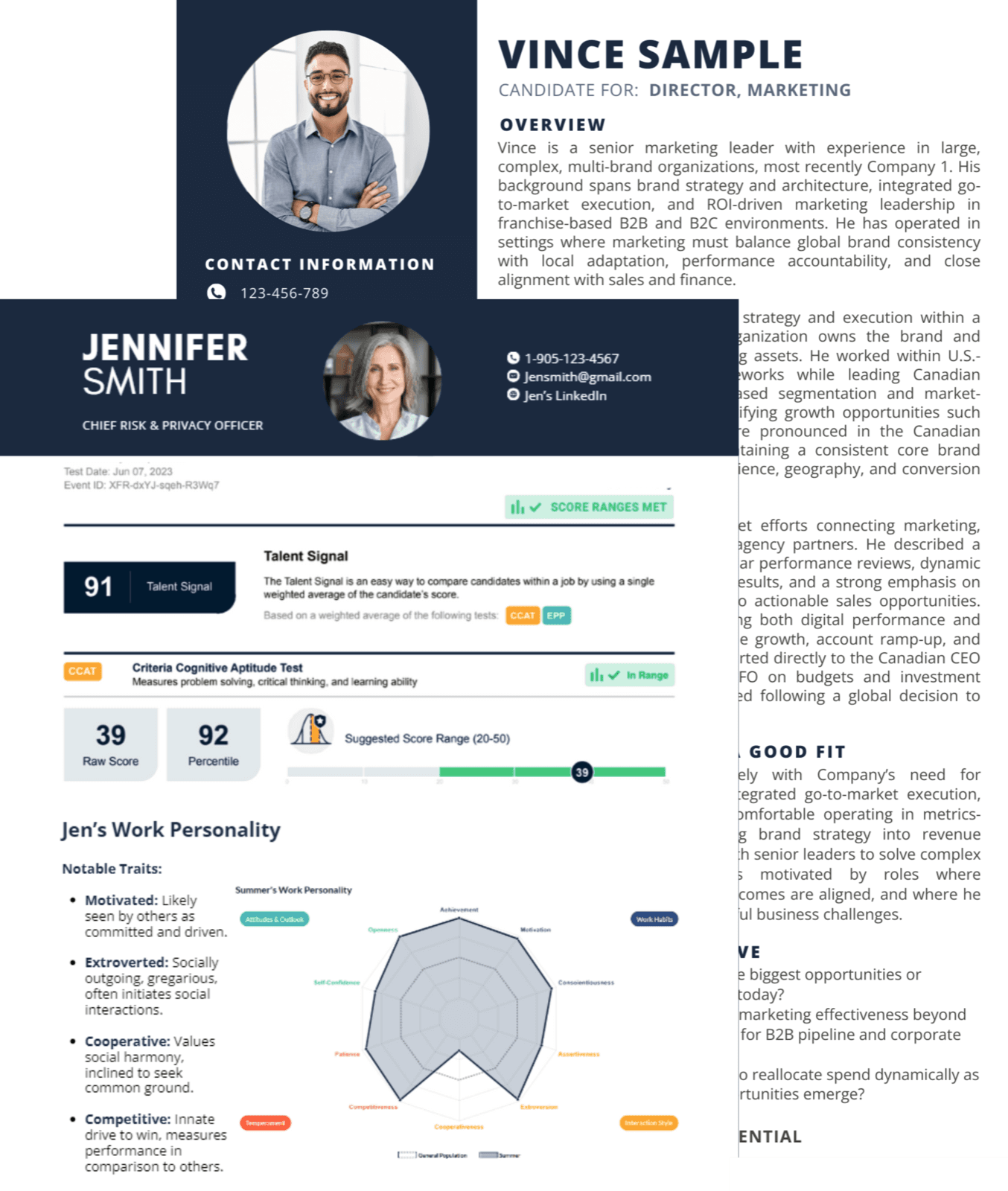 Candidate insights report with psychometric and evidence-based assessment