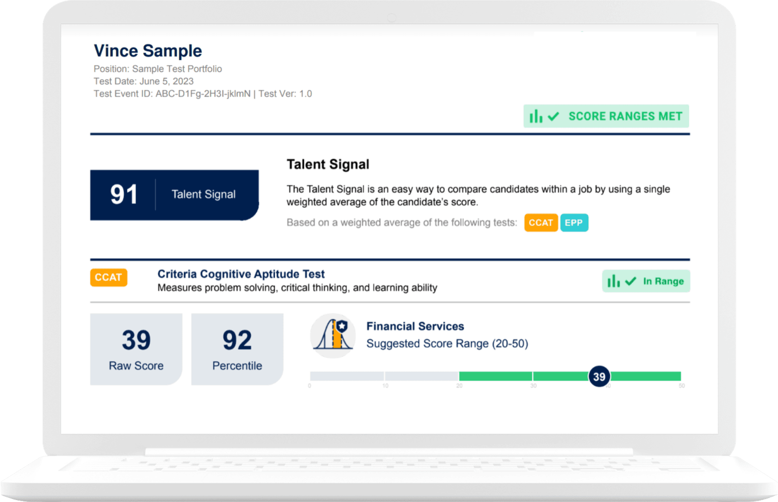 Candidate evaluation scorecard with weighted talent signal